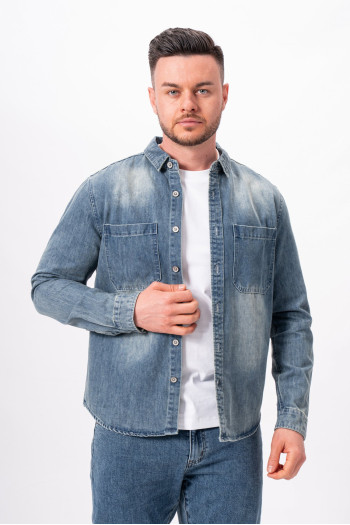 Сорочка джинсова однотонна K.O.R 7587 Синій (Dark blue)