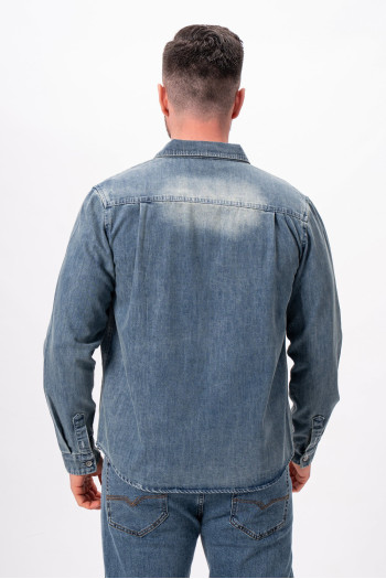 Сорочка джинсова однотонна K.O.R 7587 Синій (Dark blue)